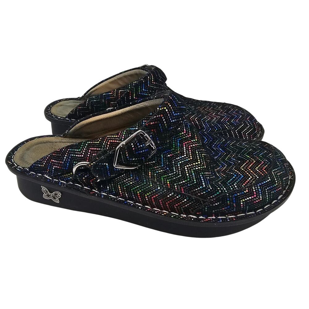 Alegria Seville Ric Rack Rainbow Leather Clog Shoe Women's EU 40 US 9.5/10